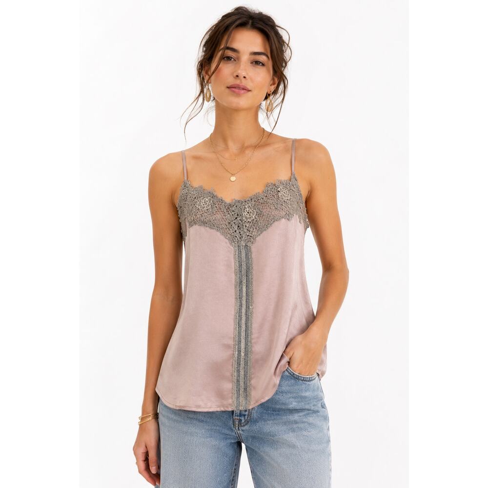 Tiny Anthropologie Blush Pink Lace Trim Satin Cami Y2K Art Deco